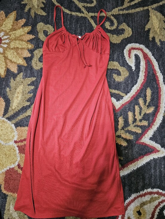 Forever Rose Dresses & Skirts - Red Ribbed Midi Slip Dress with Adjustable Spaghetti Straps